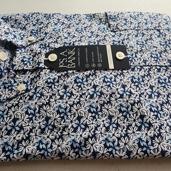 Small Casual Blue Floral Shirt Jos A Bank S New Mens Size Long Sleeve Tailored - Picture 16 of 17